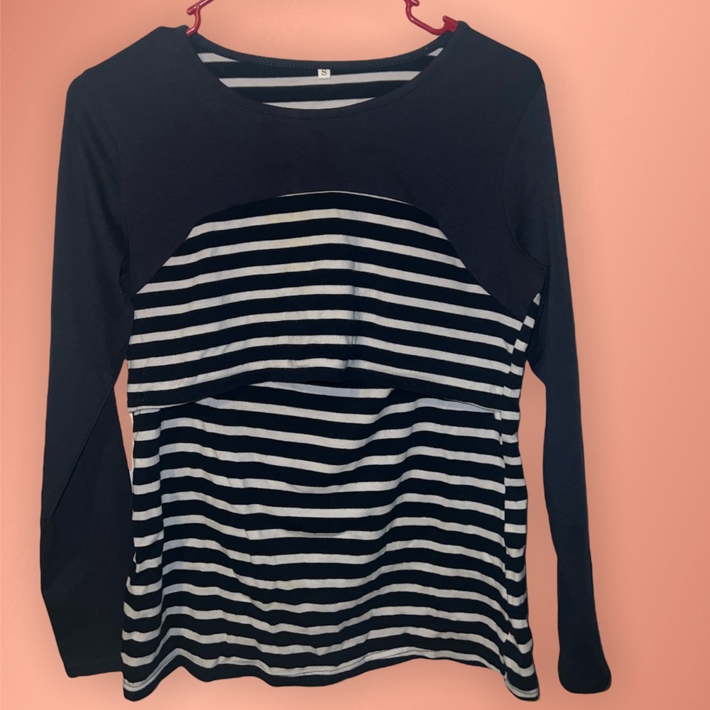 Navy & White Nursing 🤱🏼 Long Sleeve Shirt, Small